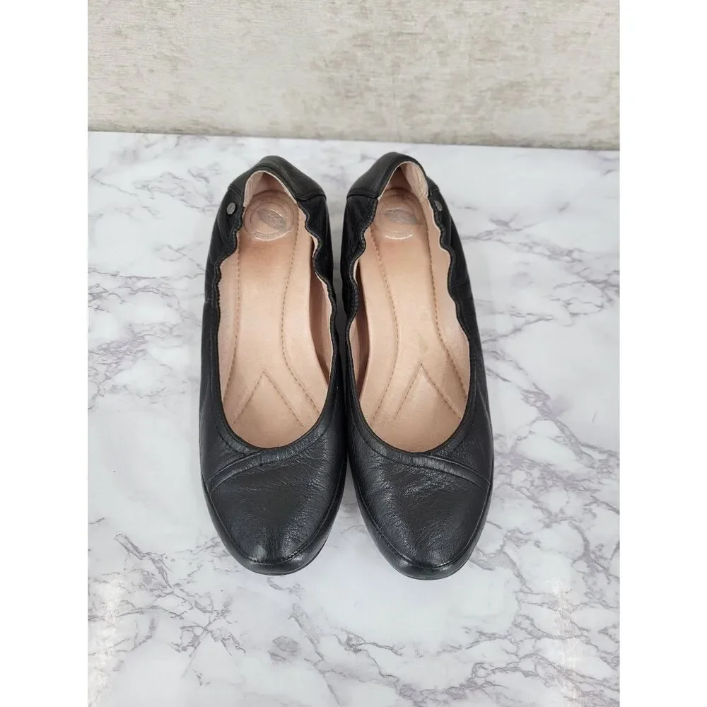 Nurture Black Leather Women's Low Wedge Ballet Flats